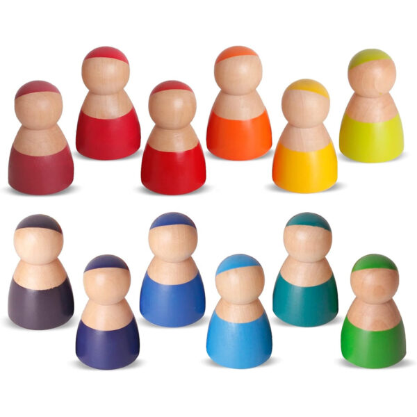 Rainbow wooden peg dolls set of 12